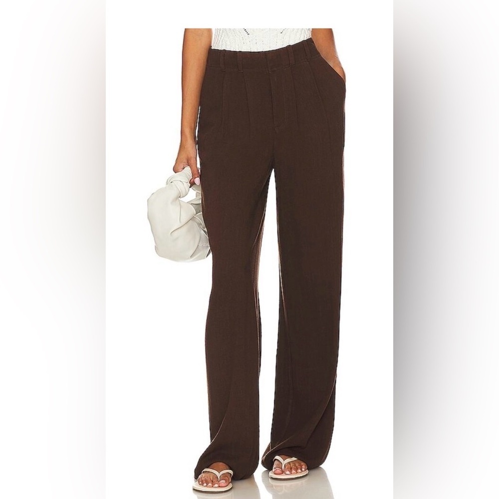 NWT LSPACE RHODES BROWN LINEN TROUSERS- SIZE M RETAILS $178 - Picture 1 of 4